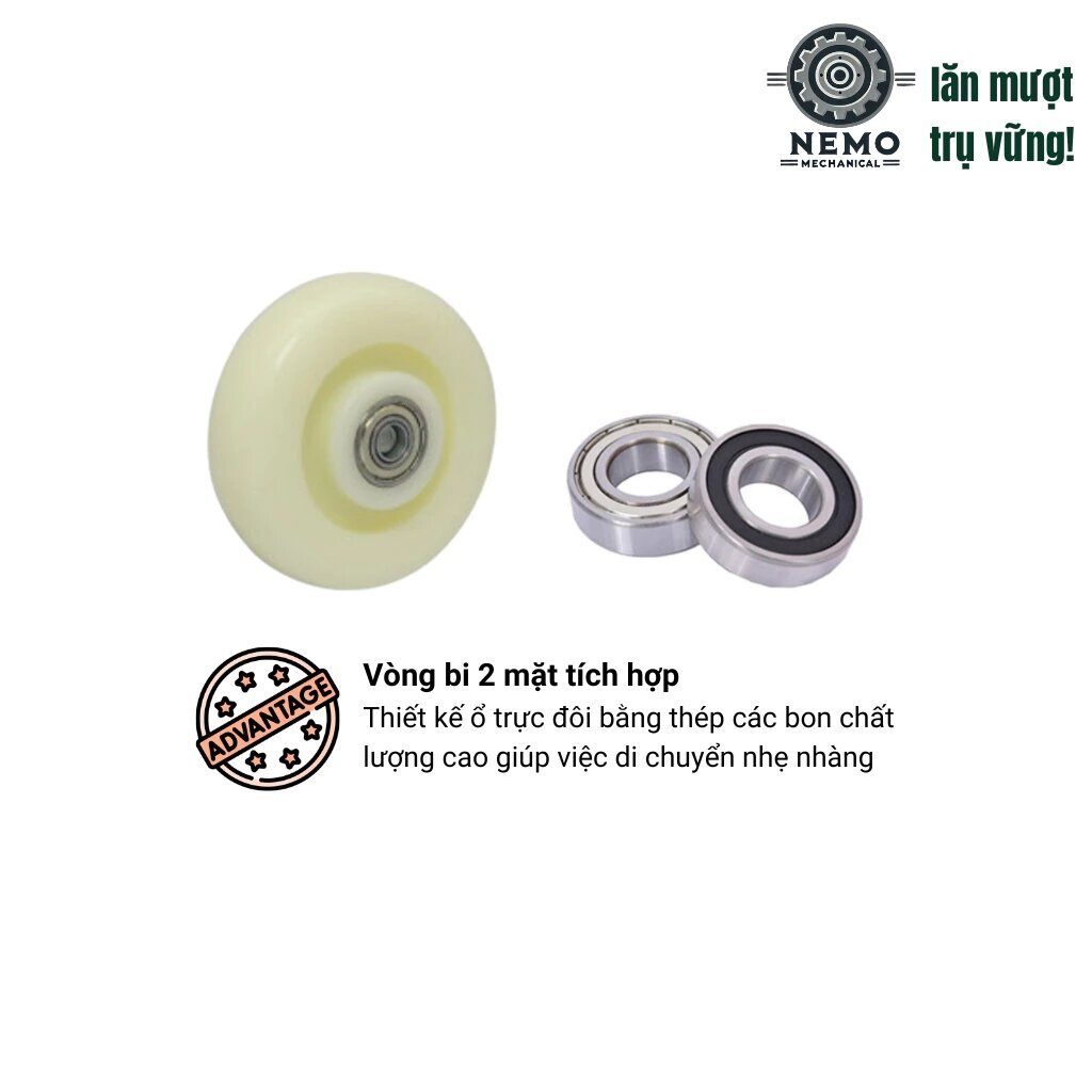 Bánh xe đẩy hàng nylon, mặt bích, cọc vít, chịu hóa chất, 7cm, 10cm, 12cm: